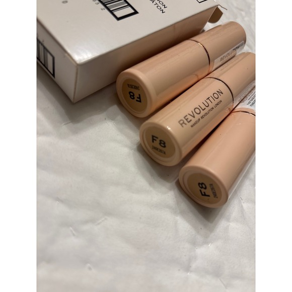 Revolution Fast Base Stick Foundation F8 Medium Skin 3 Pack New Dewy Finish - Picture 2 of 2